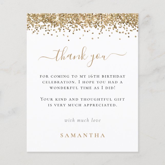 PAPIER | Gold Glitzer Foto Sweet 16 Vielen Dank (Vorne)