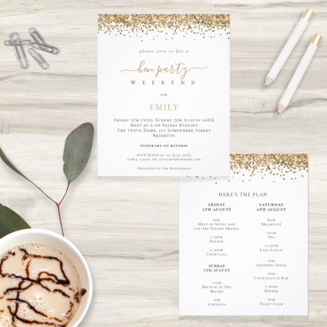 PAPIER | Gold Glitzer Hen Weekend Einladung (Von Creator hochgeladen)