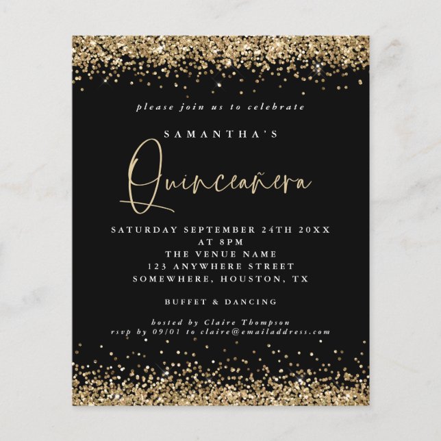 PAPIER | Gold Glitzer Quinceañera 15. Party Schwar (Vorne)