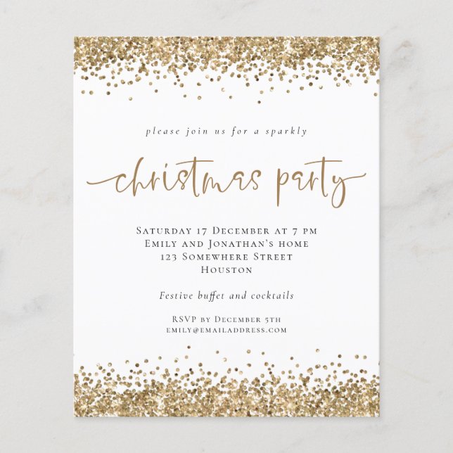 PAPIER | Gold Glitzer Script Weihnachts-Party Einl (Vorne)