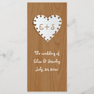 Papier Herz auf Holz Hochzeitsprogramm Programm