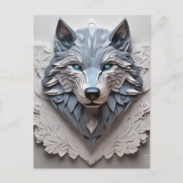 Papier ist ein 3D-Volumenschnitt eines Wolfskopfes Postkarte (Vorderseite)