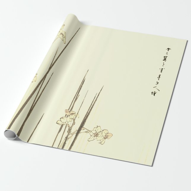 Papier JAPANISCHE IRIS DRUCKEN IN GRÜNTÖNEN Geschenkpapier (Ungerollt)