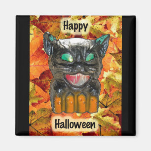 Papier Mache Halloween Cat Magnet