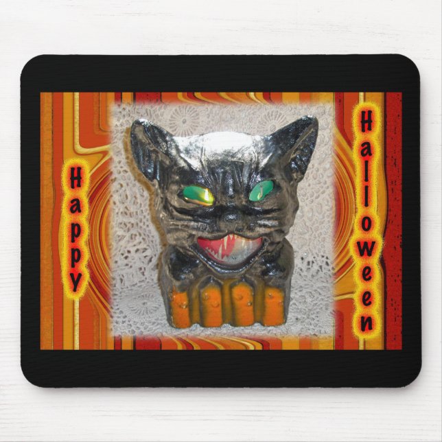 Papier-Mache-Halloween-Cat-Matching-Elemente Mousepad (Vorne)