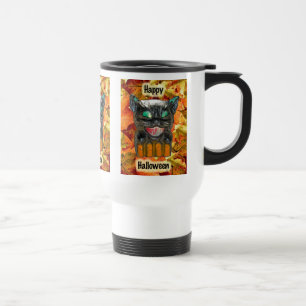 Papier Mache Halloween Cat Travel Mug Reisebecher