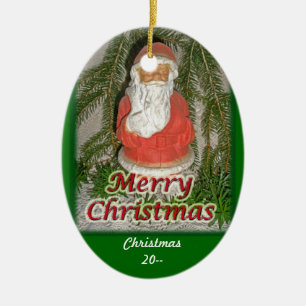 Papier Mache Red Coated Santa Personalize Jahr Keramik Ornament