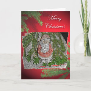 Papier Mache Red Coated Santa Weihnachtskarte Feiertagskarte