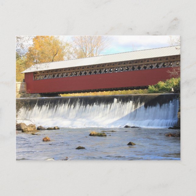 Papier Mill Covered Bridge und Falls Bennington VT Postkarte (Vorderseite)