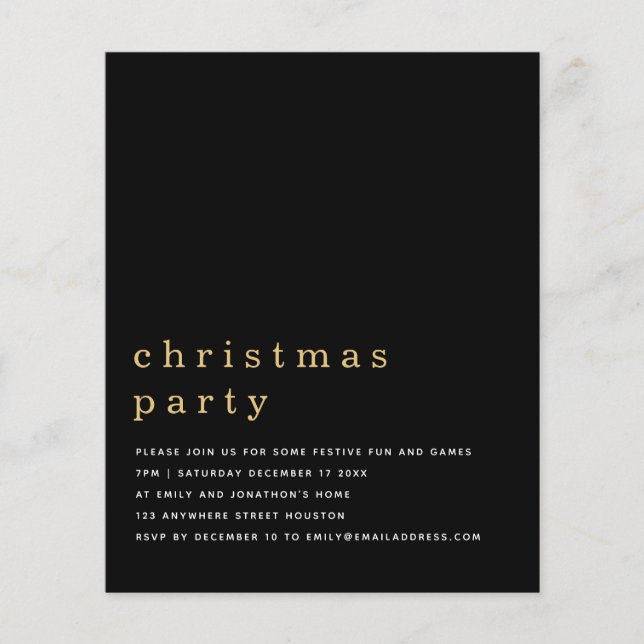 PAPIER | Minimal Gold Black Christmas Party Einlad (Vorne)