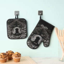 PAPIER MIRAGE Black Chow Ofenhandschuh & Topflappen-Set