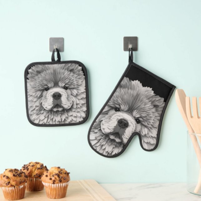 PAPIER MIRAGE  Blue Chow Ofenhandschuh & Topflappen-Set (Von Creator hochgeladen)