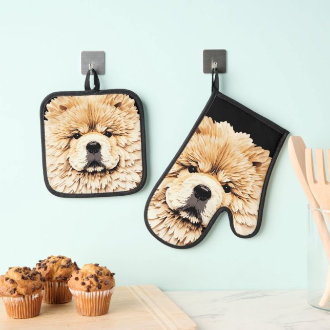 PAPIER MIRAGE Cream Chow Ofenhandschuh & Topflappen-Set (Von Creator hochgeladen)