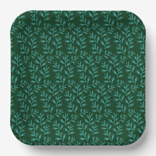 Papier mit botanischem Muster in altmodischer blau Pappteller