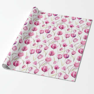 Papier mit floraler Aquarellfolie - Tulpen Geschenkpapier