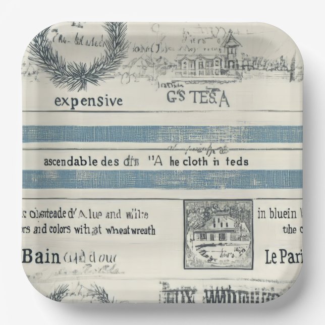 Papier mit Nautikdetails Pappteller (Vorderseite)