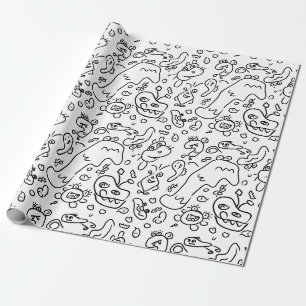 Papier mit schwarz-weißem Doodle Geschenkpapier