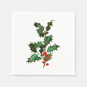 PAPIER NAPKIN : VINTAGE CHRISTMAS HOLLY SERVIETTE