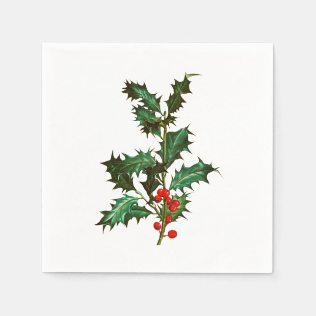 PAPIER NAPKIN : VINTAGE CHRISTMAS HOLLY SERVIETTE (Vorderseite)