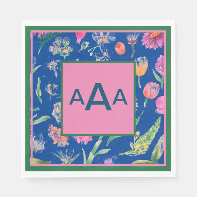 PAPIER NAPKINS CUSTOM MONOGRAM-BLUME SERVIETTE (Vorderseite)