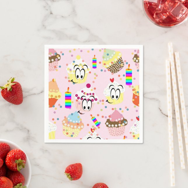 Papier Napkins, glückliche Gesichter Cupcakes glüc Serviette (Beispiel)