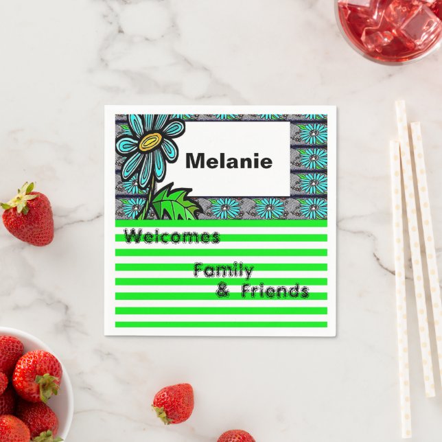 Papier Napkins, Grünstreifen, Blüte Serviette (Beispiel)