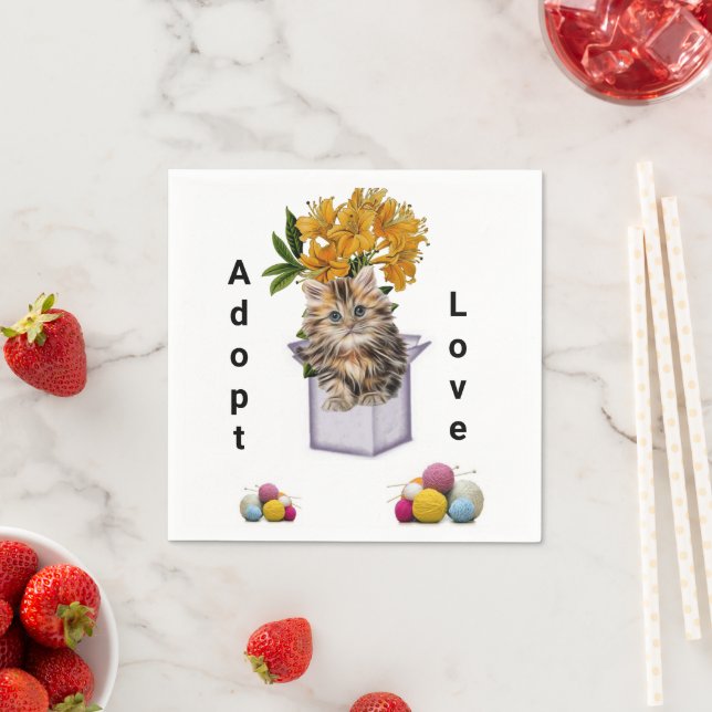 Papier Napkins, Kitten Cat Condo Floral Serviette (Beispiel)