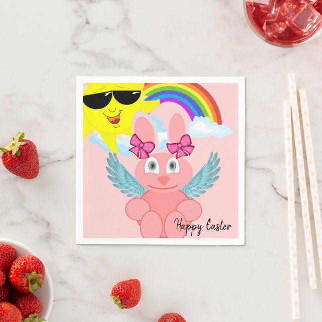 Papier Napkins, Pink Rabbit Happy Oaster Serviette (Beispiel)