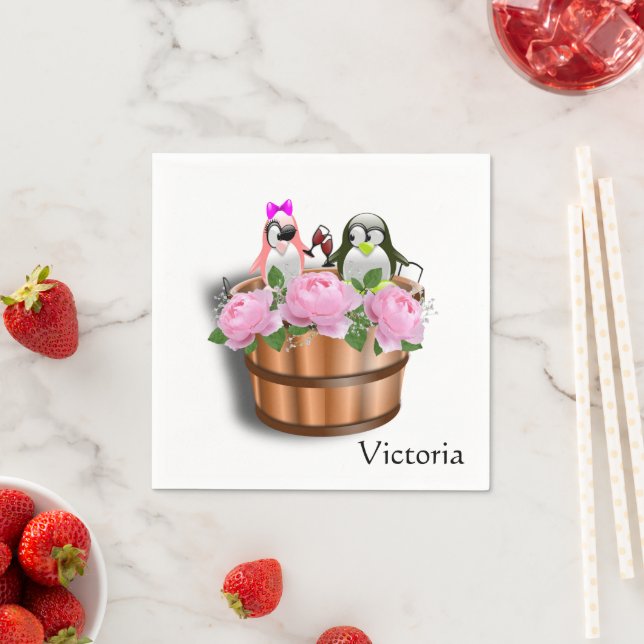 Papier Napkins, Rosenblättriger Rosen Pinguin Wein Serviette (Beispiel)