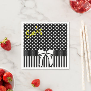 Papier Napkins, Schwarz-weißer Punkt Stripe Bow Serviette