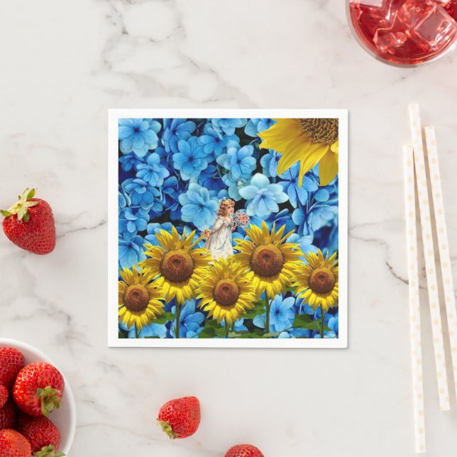 Papier Napkins, Sonnenblumen Angel blauer Blütenbl Serviette (Beispiel)