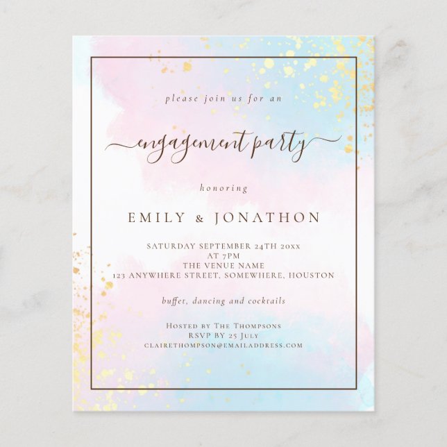 PAPIER | Pink Aquamarin Watercolor Engagement Part (Vorne)
