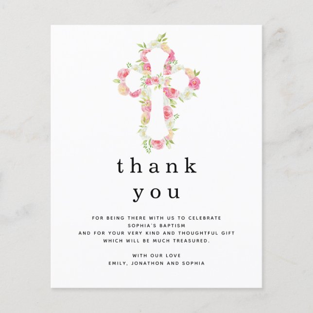 PAPIER | Pink Florals Cross Taufe Vielen Dank (Vorne)