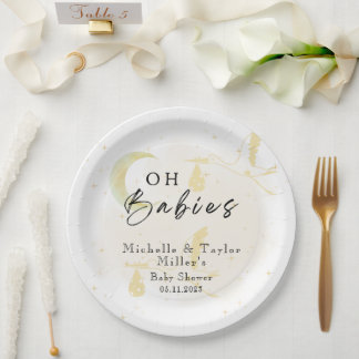 Papier Platte Oh Babies! Stickers Stork Twins Neut Pappteller