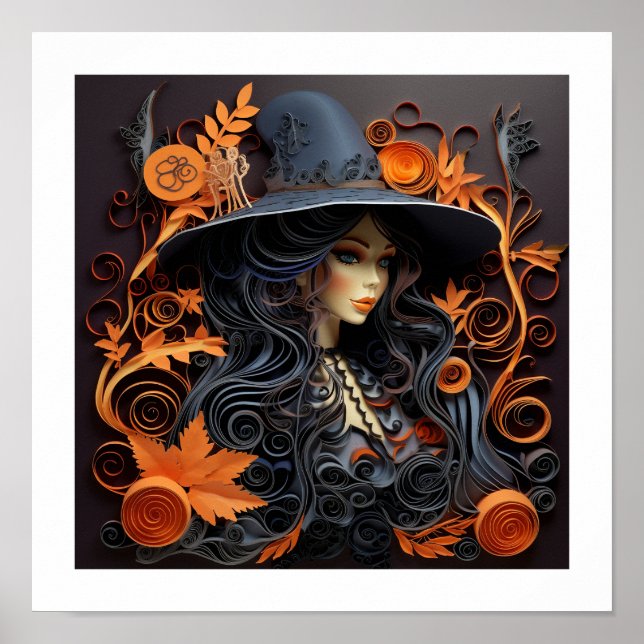 Papier-Quilling Halloween-Hexenkunst Poster (Vorne)