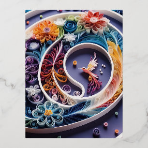 Papier-Quilling-Kunst ist eine ätherische Form der Folien Feiertagspostkarte
