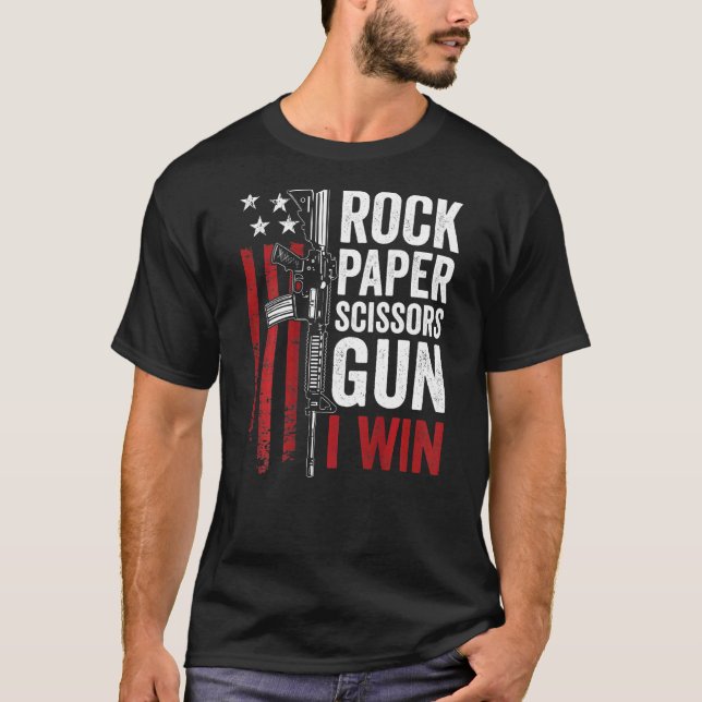 Papier-Rock-Schere Gun Gun Witz auf der Rückseite T-Shirt (Vorderseite)