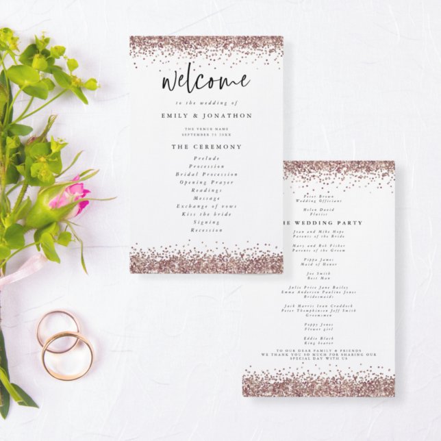 PAPIER | Rose Gold Glitzer White Wedding Programm (Von Creator hochgeladen)