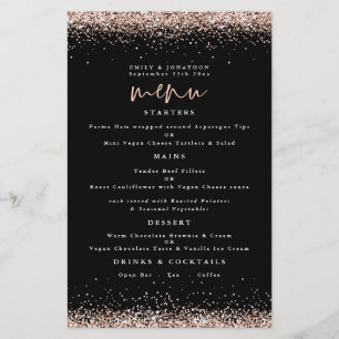 PAPIER   Roségold-glitzer Hochzeitsmenü Schwarz