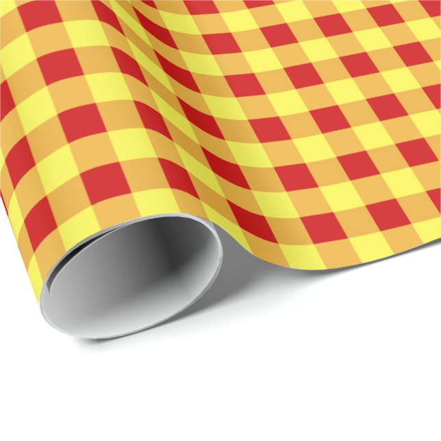 Papier, rot und gelb Gingham Geschenkpapier (Rolleneckpunkt)