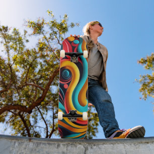 Papierschnitt Farbige Wellen Kunstwerk Skateboard