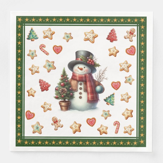 Papier-Servietten-Abendessen-Schneemann und Weihna Serviette (Vorderseite)