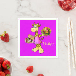 Papier-Servietten, Giraffe Blumenmuster Lila Serviette