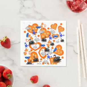Papier-Servietten, Schwan Orange Herzen Serviette