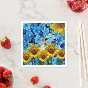 Papier-Servietten, Sonnenblume Engel Blau Schwarz Serviette
