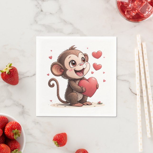 Papier Servietten Valentinstag Affe Rote Herzen (Beispiel)