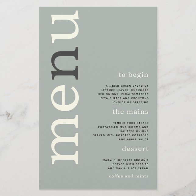 PAPIER | Simple Sage Ivory Typografy Wedding Menu (Vorne)