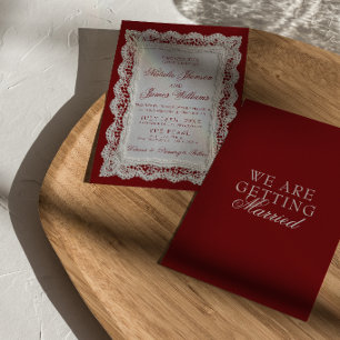 Papier-Spitze-Burgund-Altes-Geld-Doily-Hochzeit Einladung