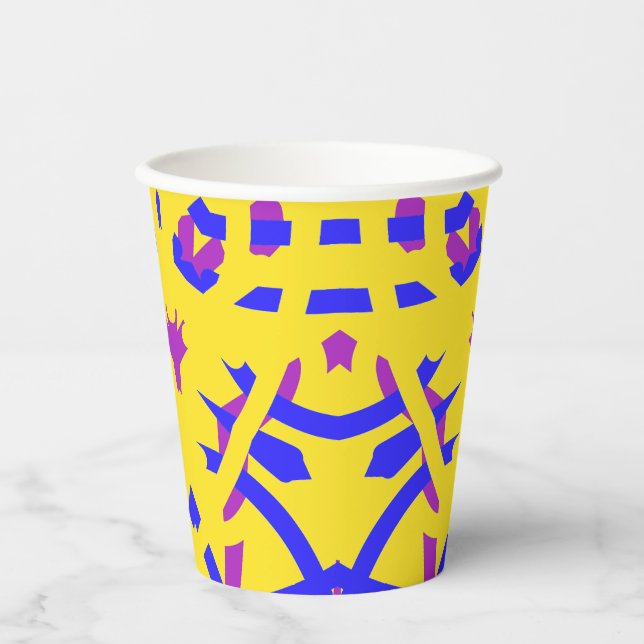 Papier-Tasse, Ein lebhafter, farbenfroher klassisc Pappbecher (Vorderseite)