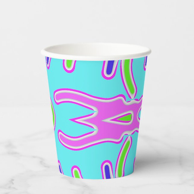 Papier-Tasse, Ein lebhaftes, farbenfrohes klassisc Pappbecher (Vorderseite)